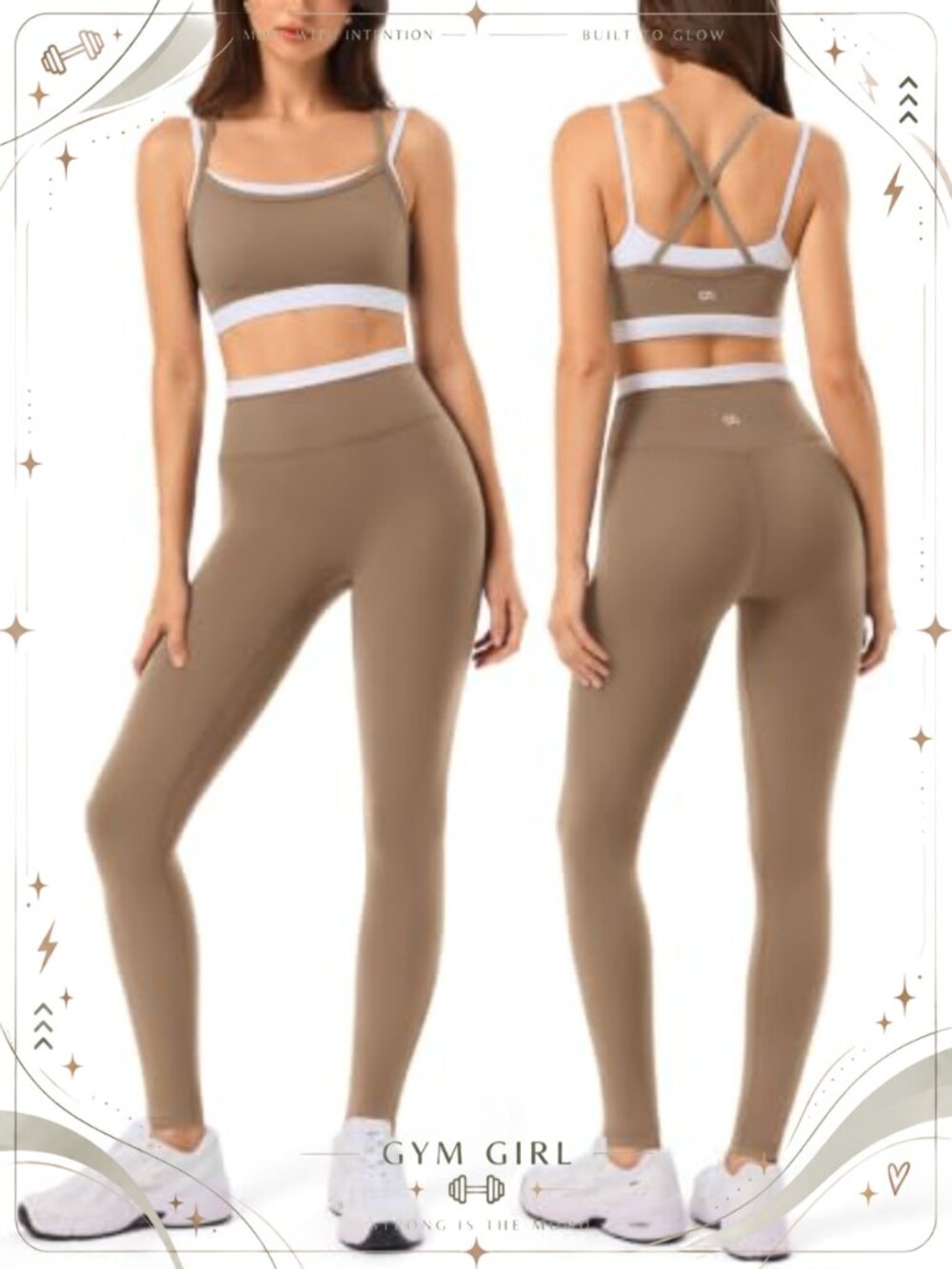 2 Piece Workout Set Double Layer Sports Bra High Waisted Seamless Leggings